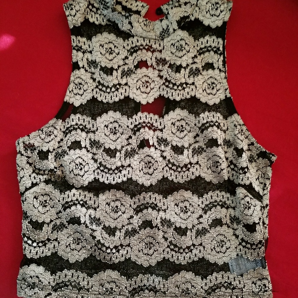 Black and Gold Sheer Crop Top